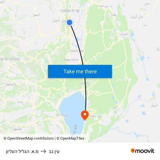 מ.א. הגליל העליון to עין גב map