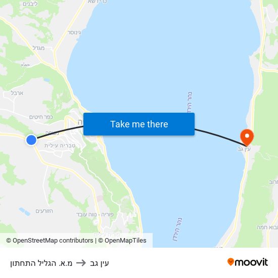 מ.א. הגליל התחתון to עין גב map