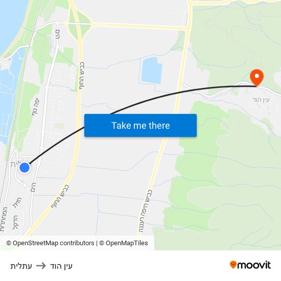 עתלית to עין הוד map