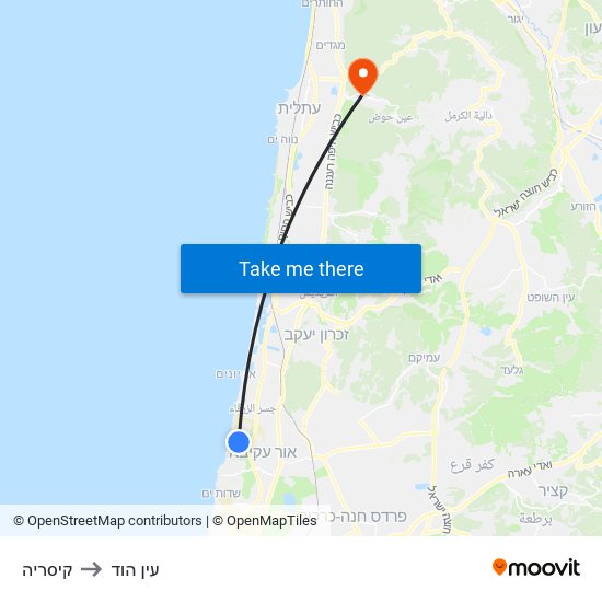 קיסריה to עין הוד map