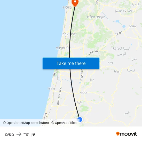 צופים to עין הוד map