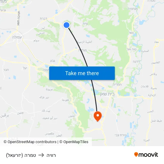 טמרה (יזרעאל) to רוויה map