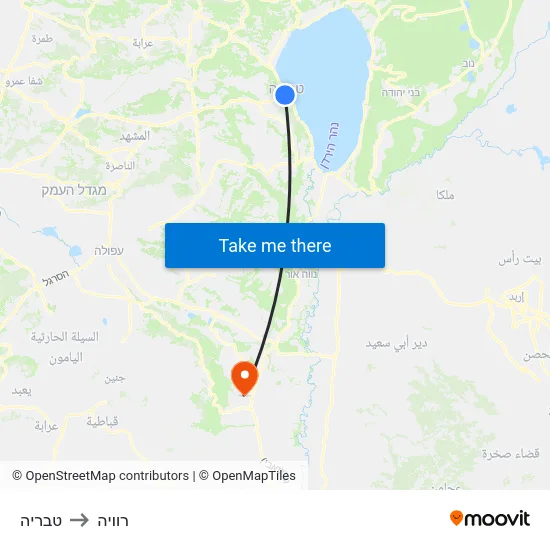 טבריה to רוויה map