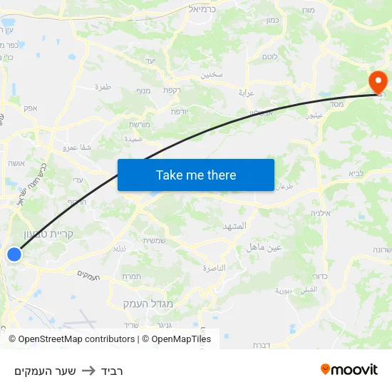 שער העמקים to רביד map