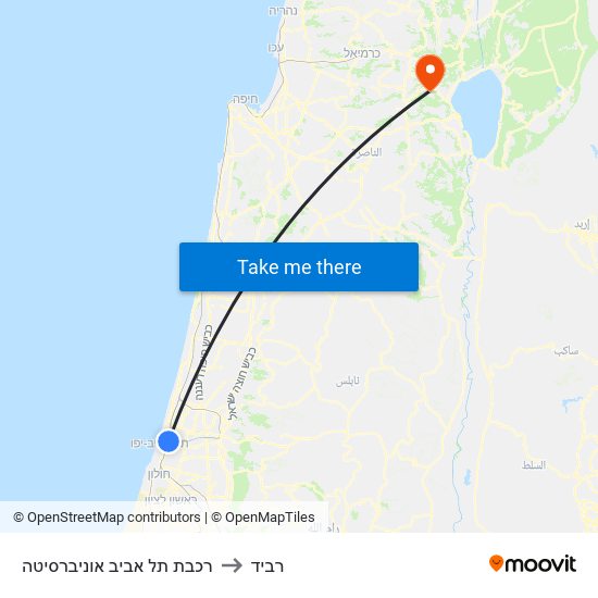 רכבת תל אביב אוניברסיטה to רביד map