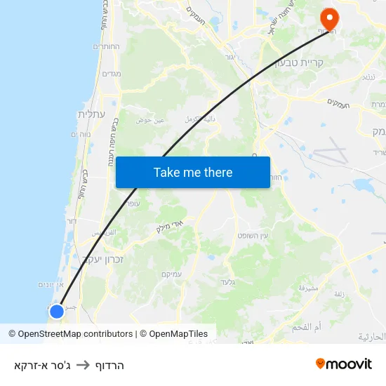 ג'סר א-זרקא to הרדוף map