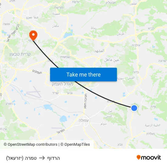 טמרה (יזרעאל) to הרדוף map