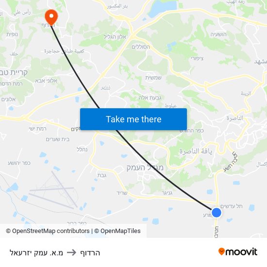 מ.א. עמק יזרעאל to הרדוף map