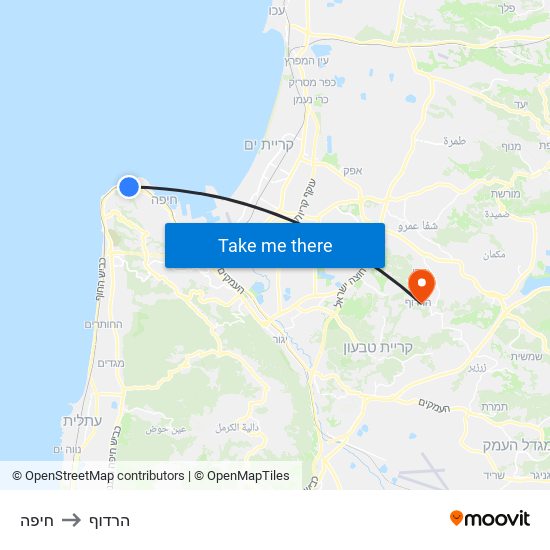 חיפה to הרדוף map