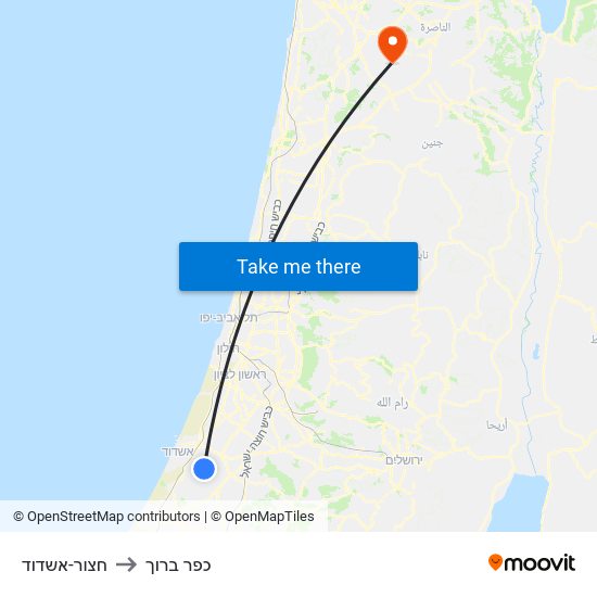 חצור-אשדוד to כפר ברוך map