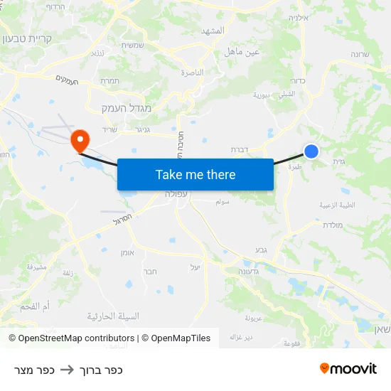 כפר מצר to כפר ברוך map