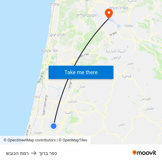 רמת הכובש to כפר ברוך map