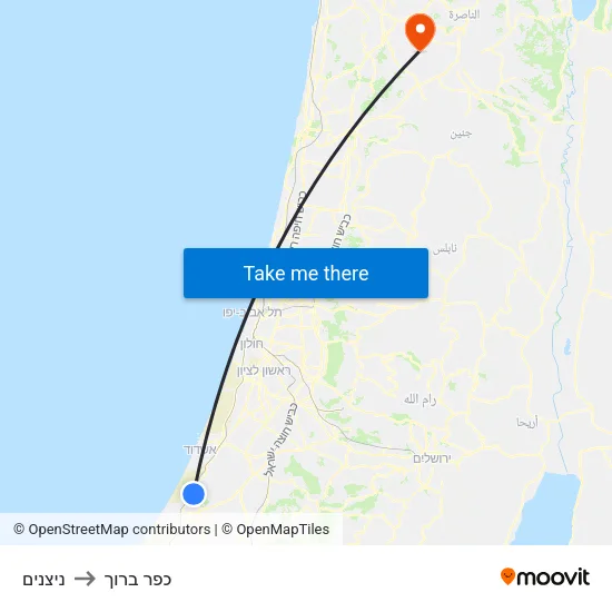 ניצנים to כפר ברוך map