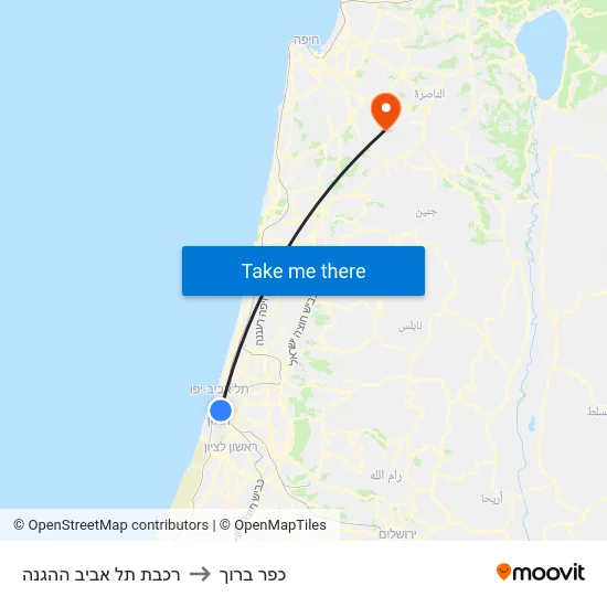 רכבת תל אביב ההגנה to כפר ברוך map