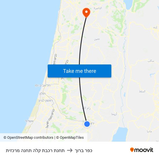 תחנת רכבת קלה תחנה מרכזית to כפר ברוך map