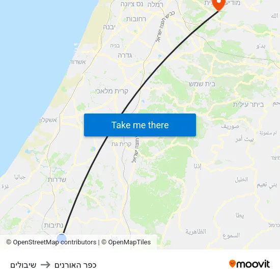 שיבולים to כפר האורנים map