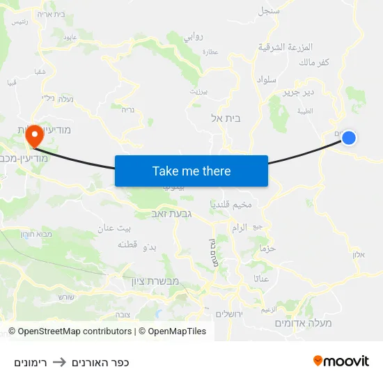 רימונים to כפר האורנים map