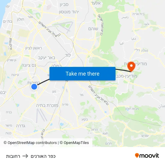 רחובות to כפר האורנים map