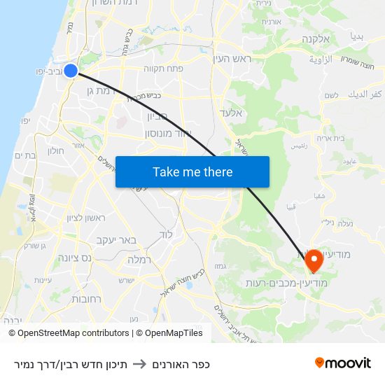 תיכון חדש רבין/דרך נמיר to כפר האורנים map