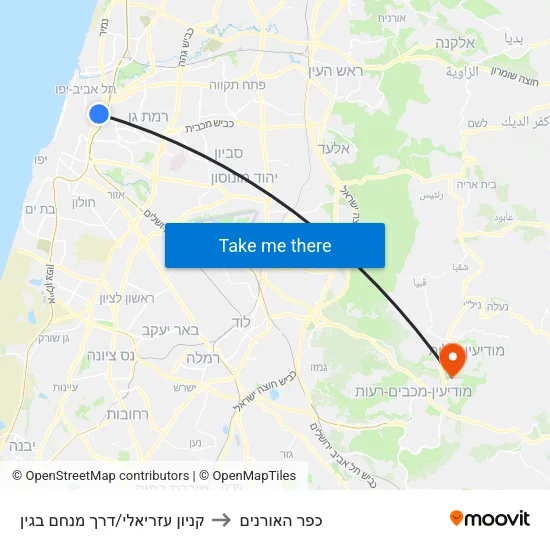 קניון עזריאלי/דרך מנחם בגין to כפר האורנים map