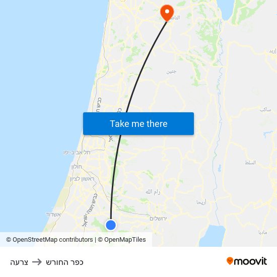 צרעה to כפר החורש map