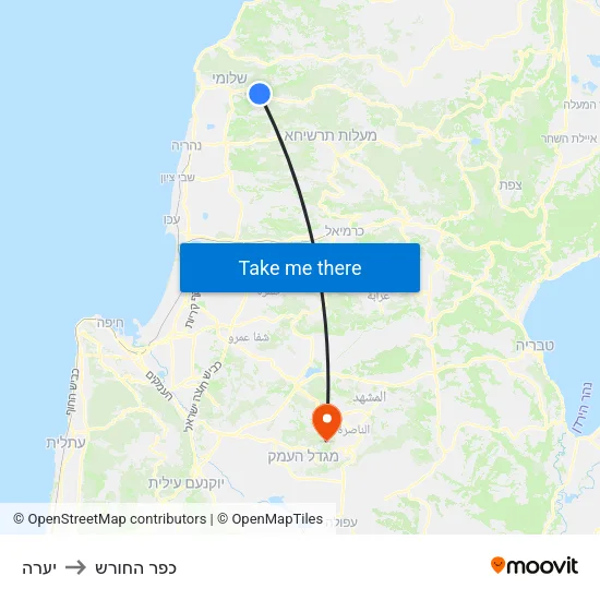 יערה to כפר החורש map