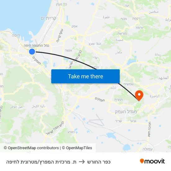 ת. מרכזית המפרץ/מטרונית לחיפה to כפר החורש map