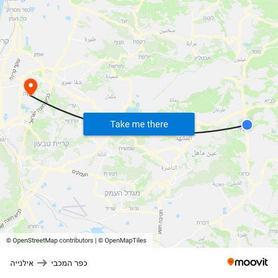 אילנייה to כפר המכבי map