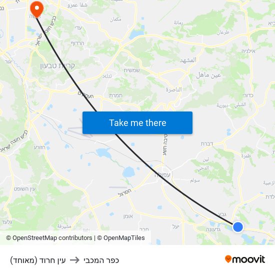 עין חרוד (מאוחד) to כפר המכבי map
