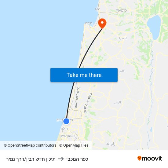 תיכון חדש רבין/דרך נמיר to כפר המכבי map