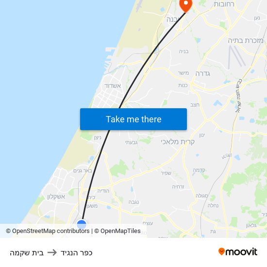 בית שקמה to כפר הנגיד map