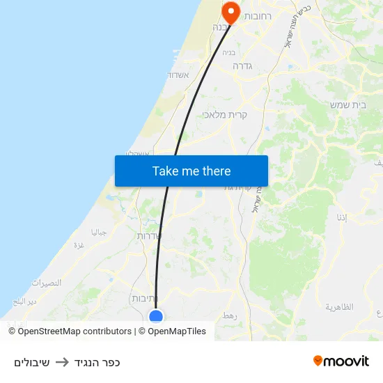 שיבולים to כפר הנגיד map