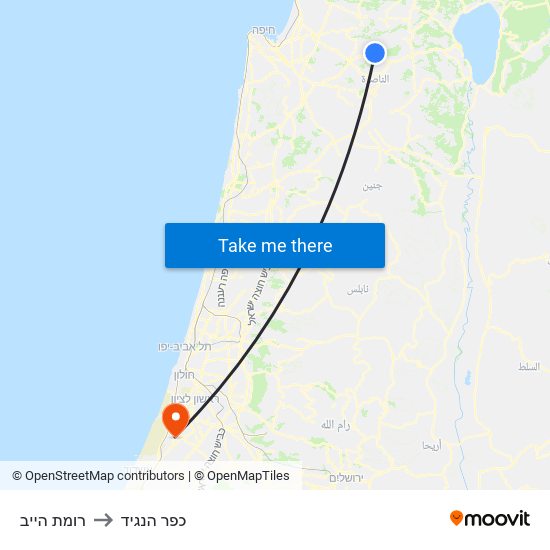 רומת הייב to כפר הנגיד map