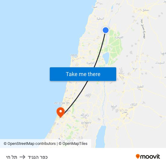 תל חי to כפר הנגיד map