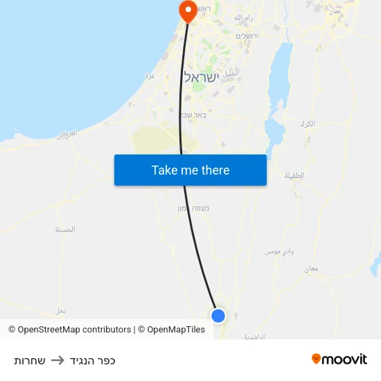 שחרות to כפר הנגיד map