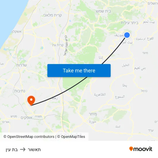 בת עין to תאשור map