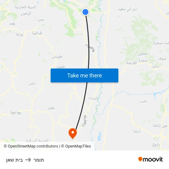 בית שאן to תומר map