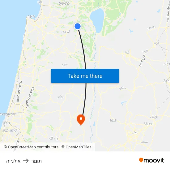 אילנייה to תומר map