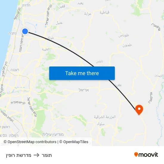 מדרשת רופין to תומר map