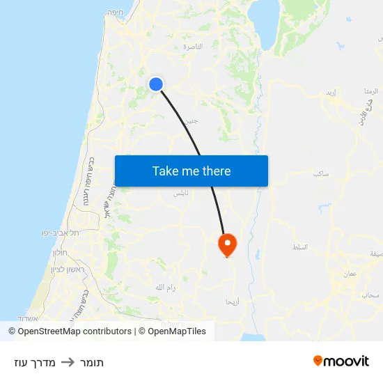 מדרך עוז to תומר map