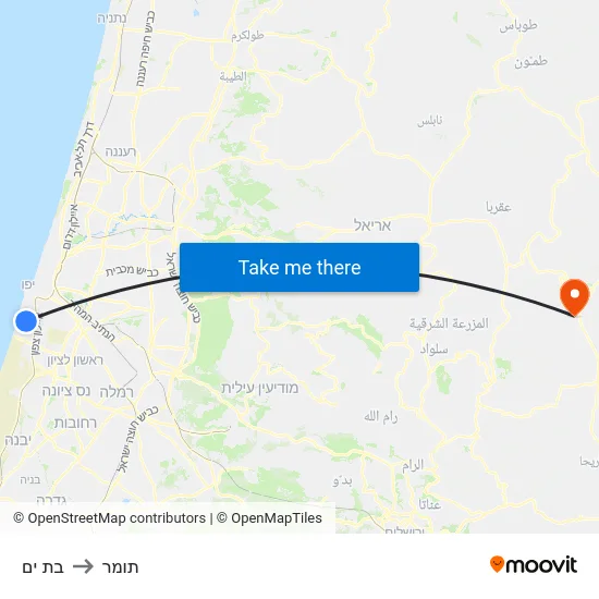 בת ים to תומר map