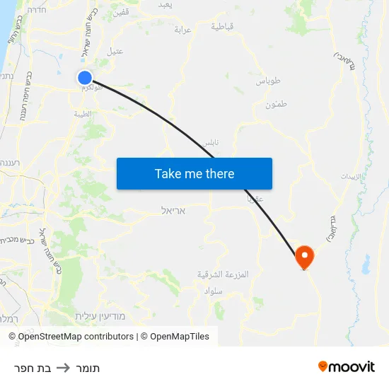 בת חפר to תומר map