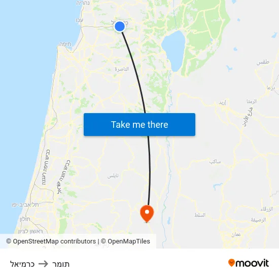 כרמיאל to תומר map
