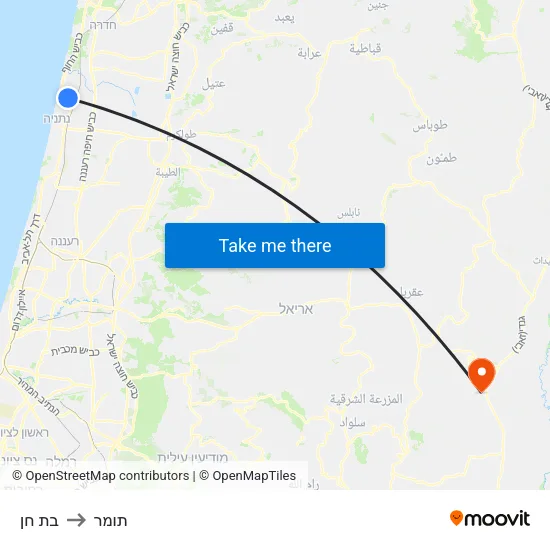 בת חן to תומר map