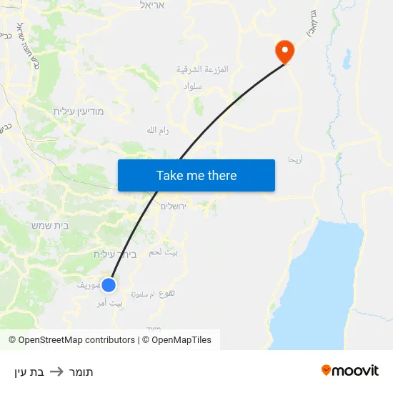 בת עין to תומר map