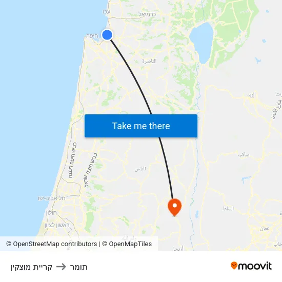 קריית מוצקין to תומר map