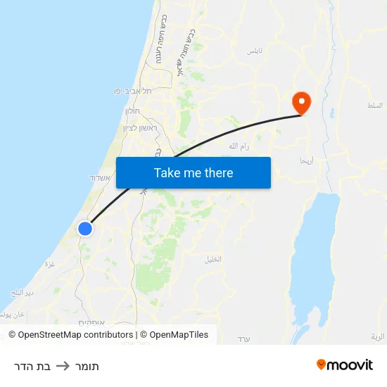 בת הדר to תומר map