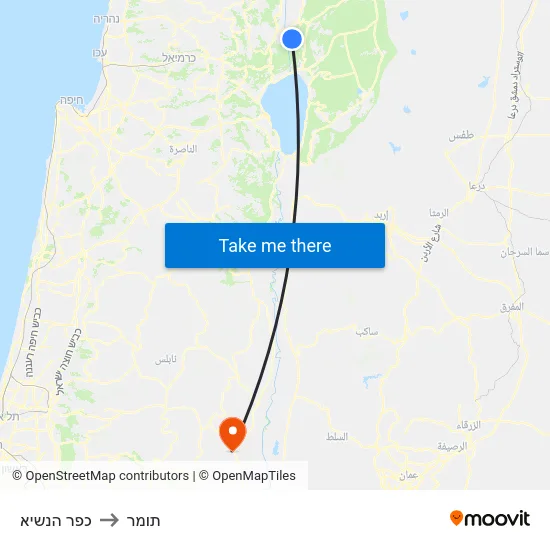 כפר הנשיא to תומר map