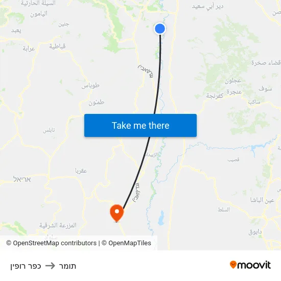 כפר רופין to תומר map