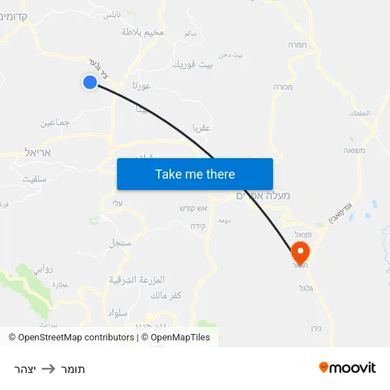 יצהר to תומר map